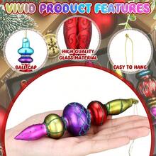 6 Pcs Large 7.1inch Christmas Finials Glass Vintage Ornaments Hanging for Holiday Tree Decoration - Multicolor - Ver 4