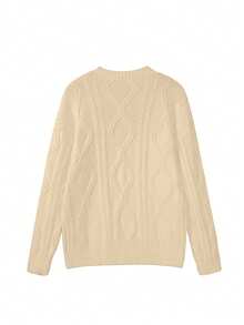 Neuer runder Kragen Twist Blumen Langarm Strickpullover Top für den Herbst/Winter, Damen Loose Fit Apricot Minimalist Pendler Stil, Damen Apricot Langarm Lässig Slouchy Warm Pullover, Neujahr - Aprikosenfarben - Übersicht 6