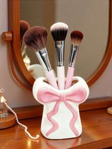 1pc Cute Bow-Shaped Pen Holder - Desktop Makeup Brush And Office Supply Organizer, Elegant Makeup Brush Storage, Suitable For Girls, Students And Women, Creative Decor Design For Holiday, Beach, Bathroom, Bedroom, Large Capacity - Multicolor - View 10