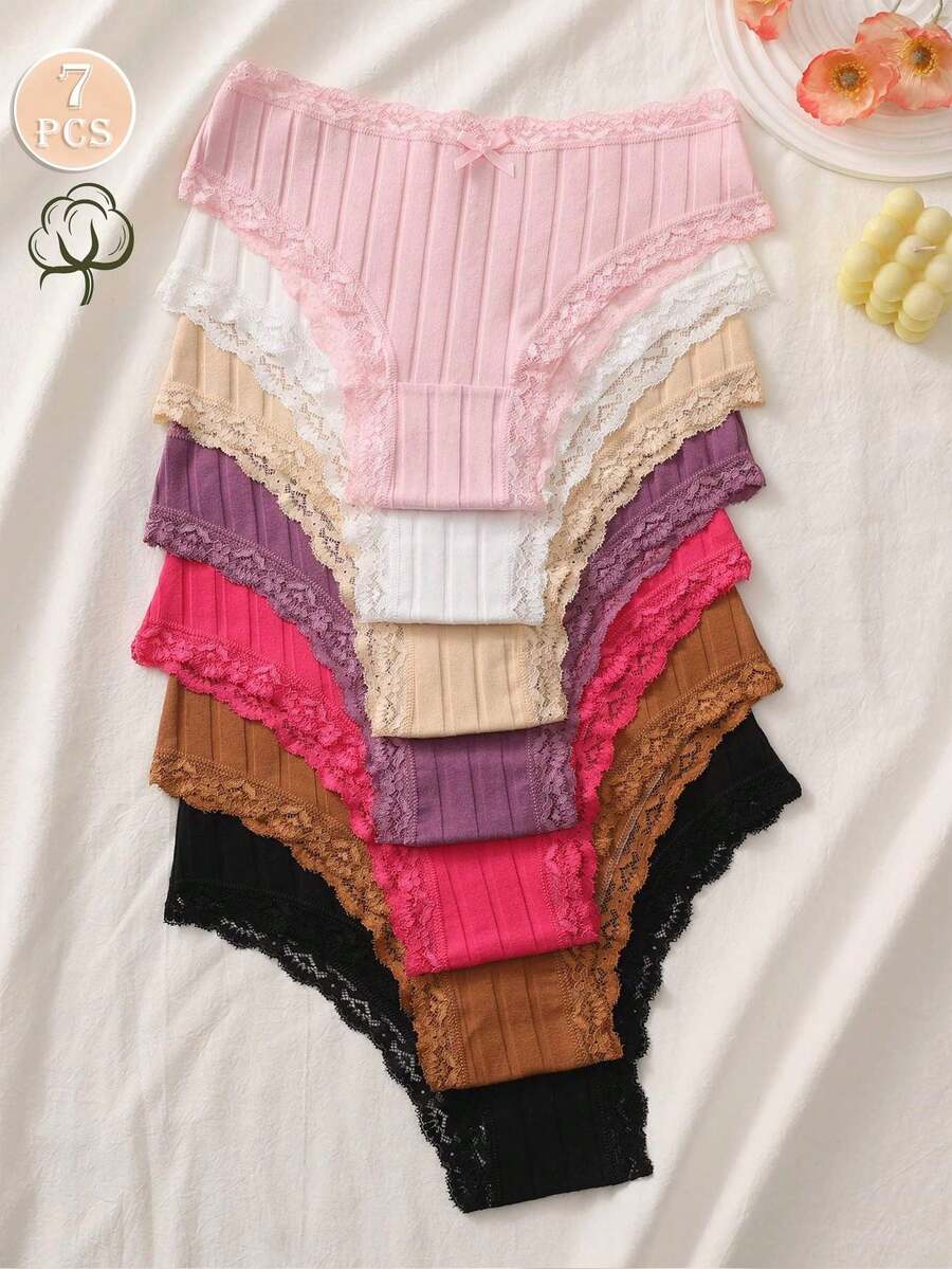 7pcs/Set Women's Comfortable Soft Breathable Floral Cotton Bikini Briefs