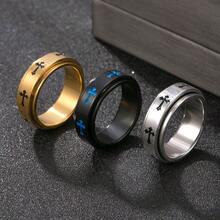European And American Ins Style Fashion Simple Stainless Steel Versatile Cross Ring Titanium Steel Men's Couple Ring Jewelry Women - màu đen - Xem 3