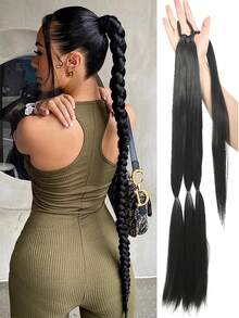 Long Braided Ponytail Hair Extensions 22Inch - 40 Inch Wraparound Extensions Ponytail Brown Black Natural Soft Synthetic Wigs For Women