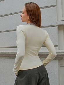 Women's Valentine's Day Long Sleeve Lace Patchwork V-Neck Top, Skin-Friendly Soft & Breathable, Sexy Everyday Blouse - Beige - View 7