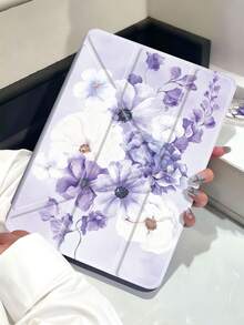蓝紫色花卉图案平板电脑保护套，兼容 iPad Air 11 英寸 M3 2025 / M2 2024、iPad Air 第五代 2022、iPad (A16) 11 英寸第十一代 2025、三星 Galaxy Tab、Kindle Paperwhite 第十二代 2024，透明背壳，时尚图案保护套，具备自动休眠/唤醒功能，气囊保护，适合作为礼物和办公用品。 - 彩色 - 查看 1