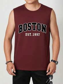 Men's Casual Simplistic Printed Tank Top, Suitable For Daily Wear