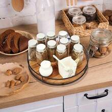 12 Inch Lazy Susan Turntable For Table, Kitchen Rustic Brown Turntable Organizer With Steel Frame, 360 Degree Decorative Lazy Susan For Countertop Cabinet Or Centerpieces - Gỗ nâu - Xem 3