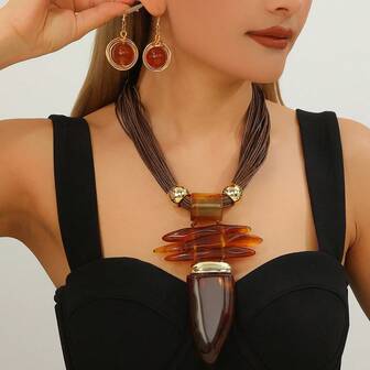 Collar y aretes hechos a mano de alambre de aluminio tejido en múltiples capas, de estilo bohemio, europeo y americano, de la versión coreana para fiestas de noche, vacaciones y mujeres