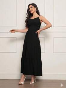 Vestido longa com forro - Preto - Visão 1