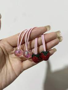 4pcs/2pcs Colorful Crystal Strawberry Hair Scrunchies, Fruit Elastic Hair Bands, Cute Candy Color Hair Ties, High Elasticity Ponytail Holders, Damage-Free Hair Accessories, For Daily Use, Hair Scrunchies, Hair Ties ,Hair Rope ,Hair Elastics ,Hair Rubber Bands