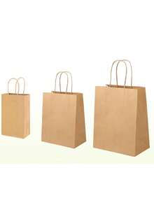 10/30/60/100 个装牛皮纸袋，带提手，三种不同尺寸的散装牛皮纸礼品袋 - 5.25x3.25x8.25 英寸、8x4.5x10 英寸和 10x5x13 英寸，适用于食品零售、派对和生日等场合。 - 彩色 - 查看 8