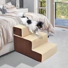 PawHut Dog Stairs, Practical Pet Stairs With 3 Steps For Cats And Dogs, Plush, Beige, 54x40x39cm On Site - 1 - View 2