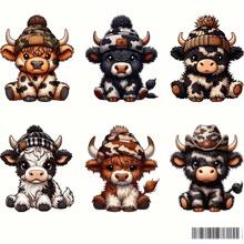 6 Cute Highland Cow Heat Transfer Stickers, Fashionable And High-Quality DIY Shirts, Jeans, Masks, Backpacks Special Durable Heat Transfer Stickers - Personalized Style Design - 彩色 - 查看 3
