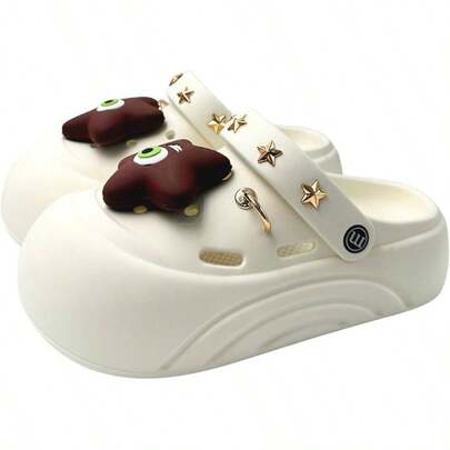 Women's Platform Clogs, Brown Design With Gold Accents, 2 Inch Height, Sizes 6.5 - 9