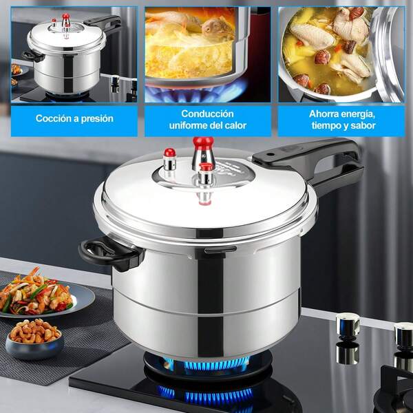 KIROTLA 7l olla de presión express de aluminio 7 litros vaporera multifuncional con 8 sistemas antiadherentes para sopa carnes y guisos tapa con mangos fríos al tacto segura compatible con estufa de gas e inducción electrodoméstico esencial para cocina hogareña