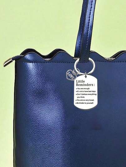 Inspiration Keychain With Heart-Shaped Letter Pendant, Fashionable Stainless Steel Keychain With Rectangular Pendant, Mother's Day Gift, Suitable For Women, Men, Teenagers, Girls, Boys, Students, Birthdays, Teacher Gifts, Suitable For Sons, Daughters, Friends, Very Suitable For Backpack, Wallet And Stationery Bag Decoration