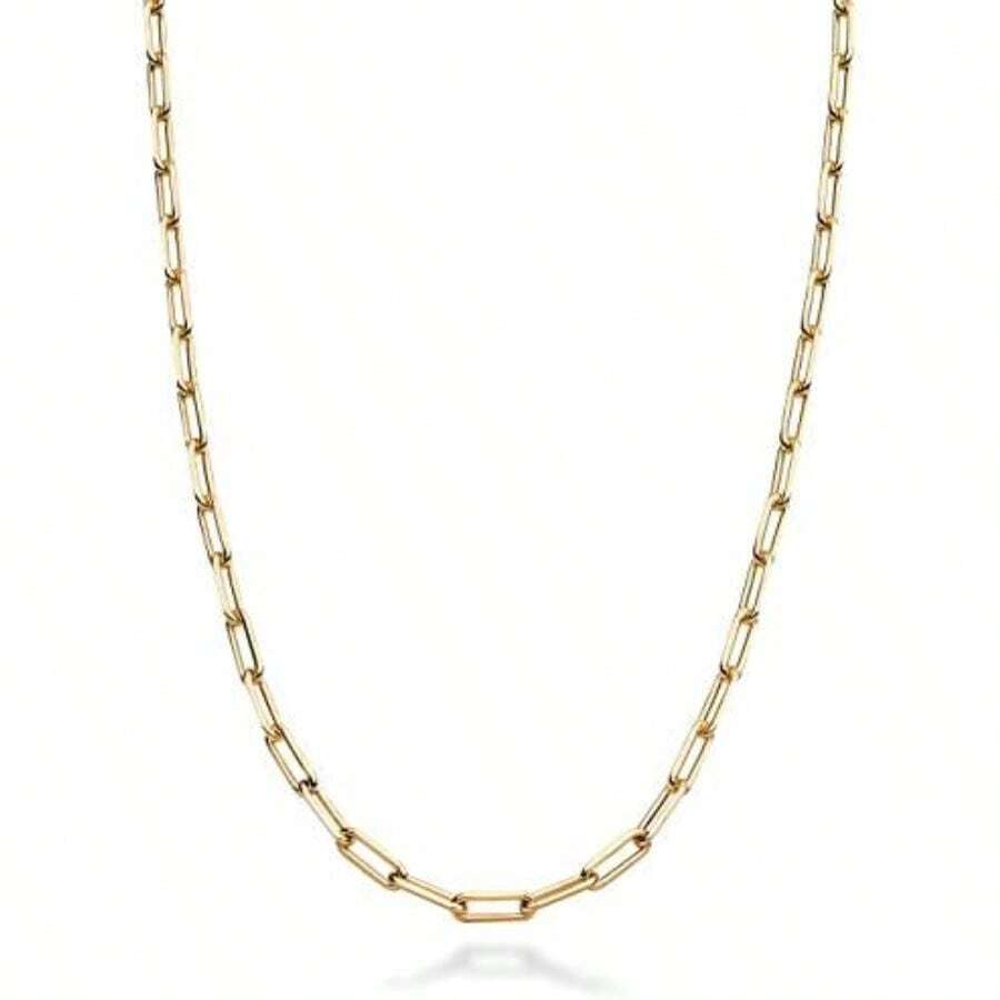 Miabella Italian Solid 925 Sterling Silver, 18Kt Gold Plated 2.5mm Paperclip Link Chain Necklace for Women Men, Made in Italy(Plata chapada en oro amarillo Length 18 Inches) - Multicolor - Ver 1