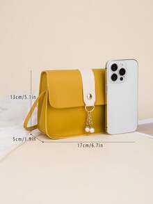 彩色珍珠装饰小方斜挎包，可爱迷你翻盖钱包，适合女孩 - 黃色 - 查看 2