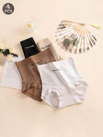 4 Stücke Damen Shapewear Höschen mit hoher Taille, nahtlos, hochelastisch, hautfreundlich, atmungsaktiv, formt den Po