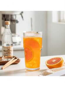 2个/套 600毫升/21盎司大容量水瓶，新款夏季女士玻璃杯，带盖和吸管，竖条纹玻璃杯 - 彩色 - 查看 10