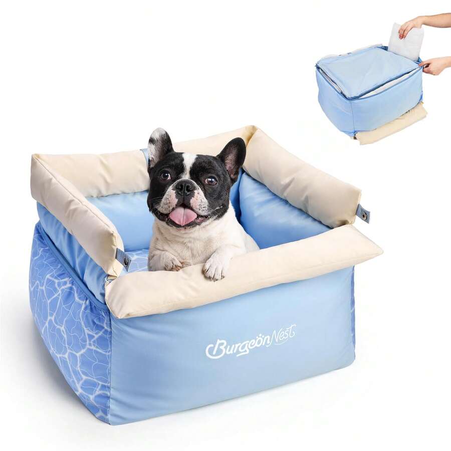 Dog Car Seat For Small Dogs, Calm Blue Pet Car Bed Under 25 Lbs, Soft Booster Fully Detachable And Washable Cat Carseats With Storage Pockets And Clip-On Leash Portable Travel Carrier - 一種顏色 - 查看 1