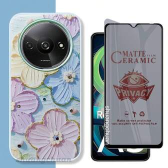 Folia ochronna na ekran Redmi A3 2 w 1 i etui na telefon Redmi A3 z klejem IMD, etui ochronne na telefon z motywem rozgwieżdżonego nieba, matowa folia ceramiczna, folia antypoślizgowa