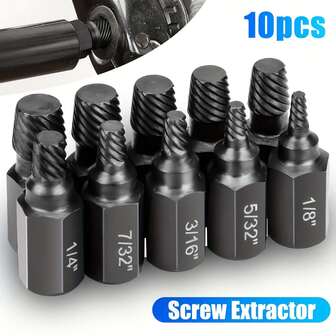 [Alloy Steel Extractor] 10pcs Alloy Steel Screw Extractor Set 1/8" To 13/32" Damaged Nut Extractor, Effortlessly Removes Broken Bolts And Screws