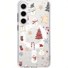 Full Screen Christmas Design Magnetic Acrylic Phone Case For  S21, S21 Plus, S23, S23, S24, S25, S25 Plus, S25 Ultra, S25 Edge, A35, A55, A15 - Transparent Anti-Drop Protection With High Clarity, Compatible With - Perfect Gift For Christmas, New Year, Easter & Halloween - Clear - View 2