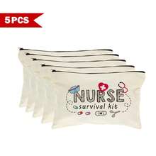 1/5/10个装圣诞节和新年护士节必备主题化妆包，多功能洗漱包，收纳袋，礼品袋，笔袋，零食糖果袋，礼品包装袋，护理学校学生用品整理包，多种尺寸可选，女士礼物，圣诞礼物，女士送礼佳品 - 米色 - 查看 48