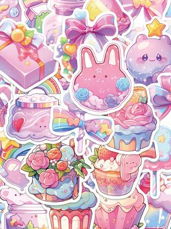 50pcs Candy 3D Pink Cartoon Waterproof Stickers For Suitcase Water Bottle DIY Laptop Skateboard Luggage