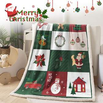1 PCS Christmas Throw Blanket Christmas Tree Snowman Santa Claus Printed Fleece Blanket Soft Warm Microfiber Solid Blanket For Bed, Couch And Travel