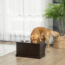 PawHut Elevated Dog Feeders With Storage, 2 Bowls, For Large Dogs, Water Bowl, Food Bowl, Dog Feeder Stand, 60cm X 30cm X 34cm, Coffee On Site - 1 - 查看 2