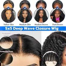 5x5 Deep Wave HD Lace Closure Wigs Human Hair 250 Density With Baby Hair Deep Curly Wig For Women Wear And Go Glueless Wigs Human Hair Pre Plucked Pre Cut 28 Inch Wear And Go Deep Wave Curly Lace Front Wigs For Black Women Wet And Wavy Natural Hairline Glueless Wigs Human Hair Pre Plucked Pre Cut -  Your Holiday Hair Hero: The Perfect Glueless Wig For Confident Shine At Every Event. The Ultimate Gift For Her, Your Squad & You. Wear & Go, Glow & Own The Season / The Ultimate Christmas Gift: From Office Soirées To Family Gatherings, For Your Squad, Bestie & You. Your Holiday Glow-Up Starts Here #MerryChristmas #ChristmasWish#ChristmasGift - Natural Black - 查看 8