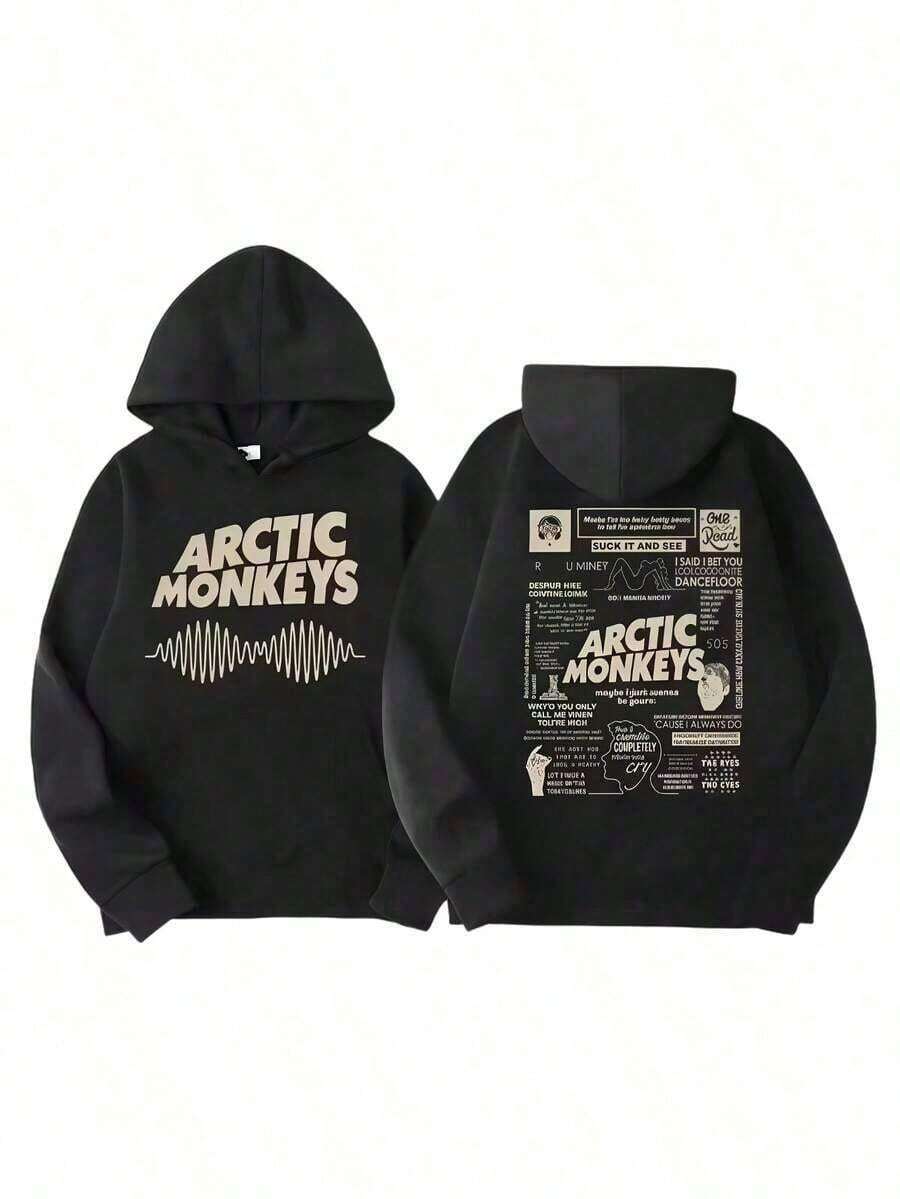 Male And Female NeutralMen's Retro Rock Arctic Monkey Hooded Sweatshirt Hooded Sweatshirt With Music Album PatternHip Hop Large Retro Hooded Sweatshirt - màu đen - Xem 1