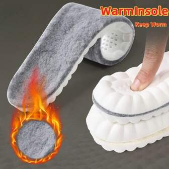 1 Pair Of Cashmere 4D Insoles Winter Insulated Warmth-Resistant Constant Temperature Breathable Sweat Absorbent Anti-Bacterial Odor-Repellent Shoes Cushioning Insoles For Sports Shoes Memory Foam Warm Insoles