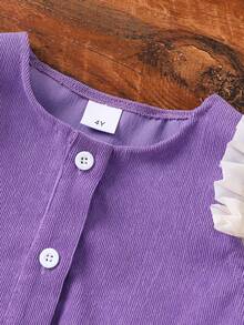 3 Stücke/Set Mädchen Langarm T-Shirt in Unifarbe, Strickjacke mit Blumenmuster und Hose, Frühling/Herbst