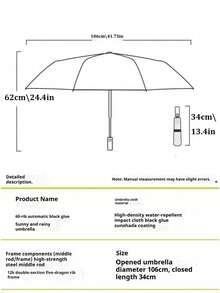 Ombrello automatico a 60 stecche, protezione da sole e pioggia, ombrello con protezione UV, adatto per scuola, ufficio, casa, viaggi e forniture per il ritorno a scuola, ombrello multiuso, protezione solare, protezione UV al 99%, adatto per uomo e donna, struttura durevole, protezione da sole e pioggia