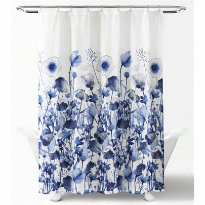Decor X 72 Navy Zuri Flora Shower CurtainFabric Watercolor Floral Print Design
