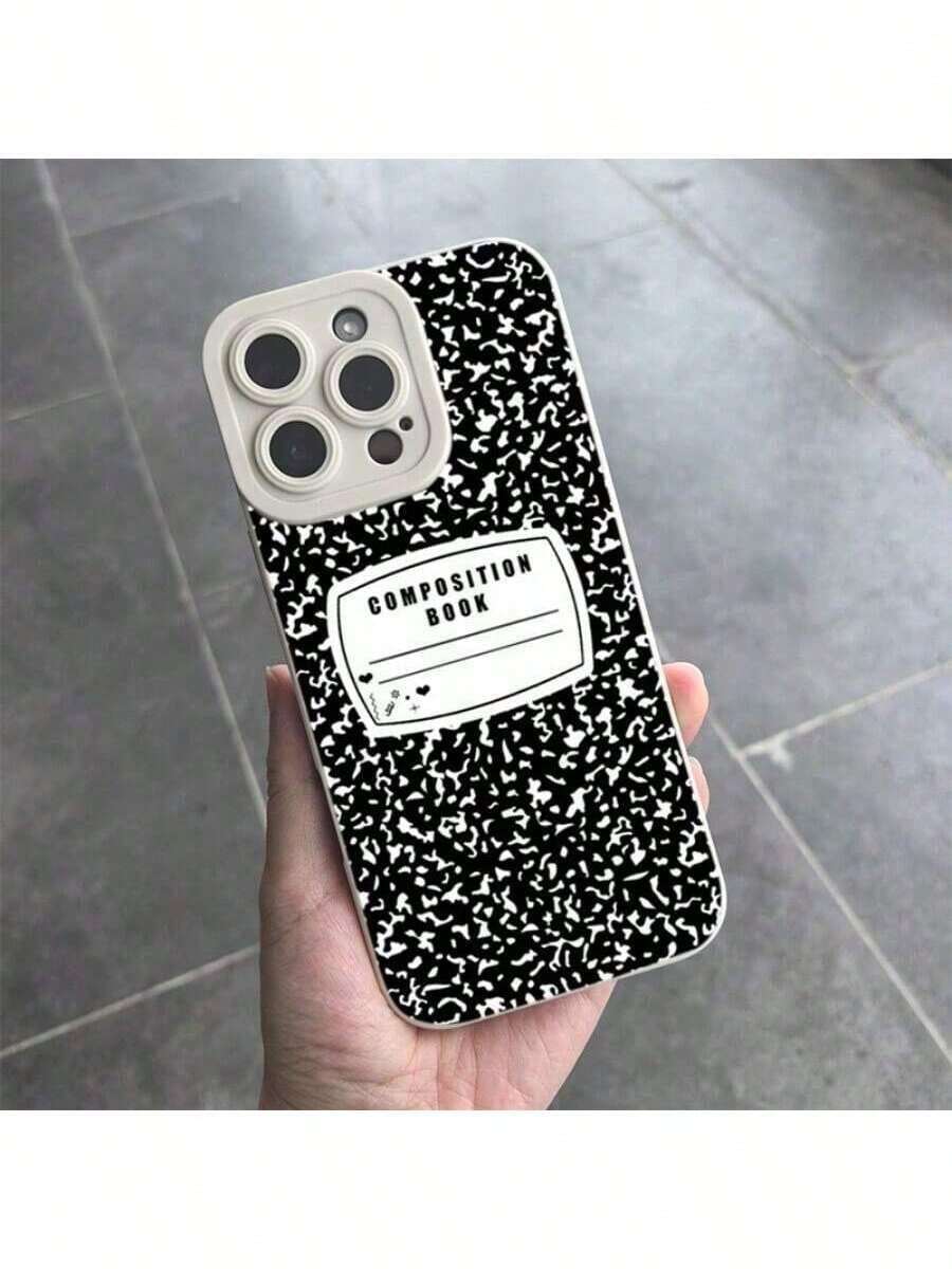 Diseño de Elemento de Cubierta de Cuaderno de Composición en Blanco y Negro Adecuado para iPhone17/iPhone17 Air/iPhone17 Pro/iPhone17 Pro Max/16 Pro Max/15 Pro Max/14 Pro Max/13 Pro Max/12 Pro Max - Cubierta de TPU Suave con Impresión 3D|   Funda protectora delgada|   A prueba de golpes y resistente a los arañazos|   Perfecto para el trabajo y regalos Carcasa personalizada con estampado - Blanco antiguo - Ver 1