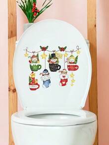 Brodark Christmas Leaf Lights Ball Ribbon Stickers, Children's Room Toilet Sticker, Home Decor Wall Sticker, Self-Adhesive; Christmas Ribbon Leaf Toilet Decor Wall Sticker, Self-Adhesive PVC Bathroom Toilet Sticker