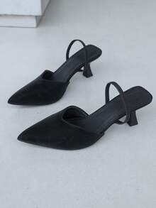 Nuevas sandalias de verano de moda minimalista y de alta gama con punta afilada para mujeres, tacón de aguja negro sin respaldo con diseño de correa, suela de goma antideslizante, zapatos cómodos y casuales para uso diario, zapatos elegantes y sexys adecuados para ocasiones especiales, fiestas y estilo callejero, tacones altos adelgazantes con diseño en forma de V, disponibles en blanco, negro, burdeos y caqui - Negro - Ver 9