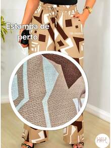 Wide-Leg Pants In DUNA Fabric With Lining, Pockets, And Elasticated Waist. - Geometric Chocolate - View 3