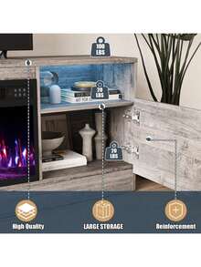 [2 Packages Shipping]Fireplace TV Stand With 36" Fireplace, Up To 80" TVs, 70" Entertainment Center, With20 Color Lights, TV Media Console With Storage Cabinets For Living Room,Thanksgiving,Christmas  Gift - 灰色 - 查看 7