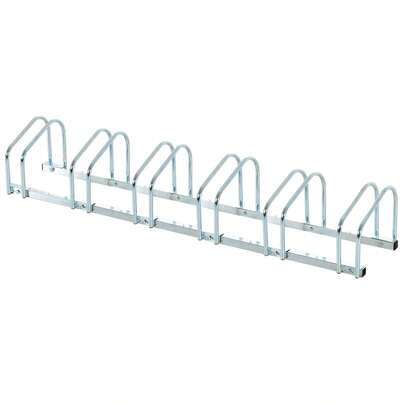 HOMCOM Bike Rack For Up To 6 Bikes, Weatherproof, Durable, Floor And Wall Mountable, Made Of Steel, Silver, 179x33x27cm, On Site