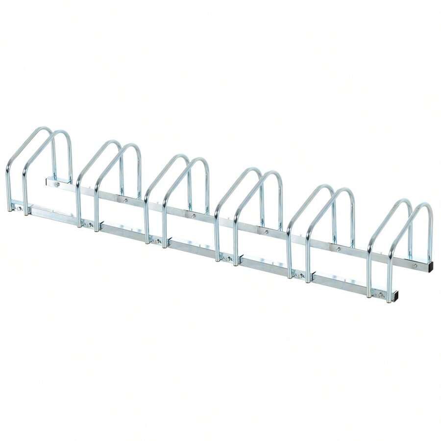 HOMCOM Bike Rack For Up To 6 Bikes, Weatherproof, Durable, Floor And Wall Mountable, Made Of Steel, Silver, 179x33x27cm, On Site