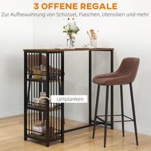 HOMCOM Bar Table, Standing Table, Coffee Table With 3 Shelves, Bar Counter, Kitchen Table With Wood Look, Steel Frame, For Dining Room, Kitchen, Brown, 120 X 40 X 105 Cm