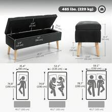 HOMCOM Storage Ottoman With Lid, Velvet Upholstered Storage Bench, Foot Stool With Wood Legs For Living Room, Bedroom, Entryway, 31.5" X 13.8" X 16.5", Black - Black - View 2