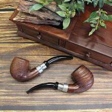 1pc Smooth Wooden Grain Curved Pipe, Portable High Density Oakwood Pipe - Multicolor - View 2