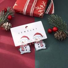1 Set Cute Acrylic Christmas Earrings, Snowman, Santa Claus, Christmas Tree And Reindeer Stud Earrings, Festive Fun Accessories, Ideal Gift For Women - Multicolor 2 - View 17
