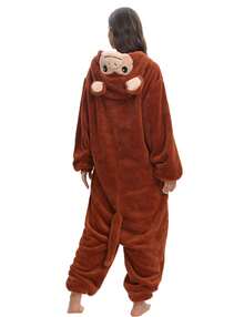 Cute Unisex Fleece Adult Monkey Costume Pajamas, Button Plush Animal One Piece Sleepwear Loungewear - Monkey - 查看 5