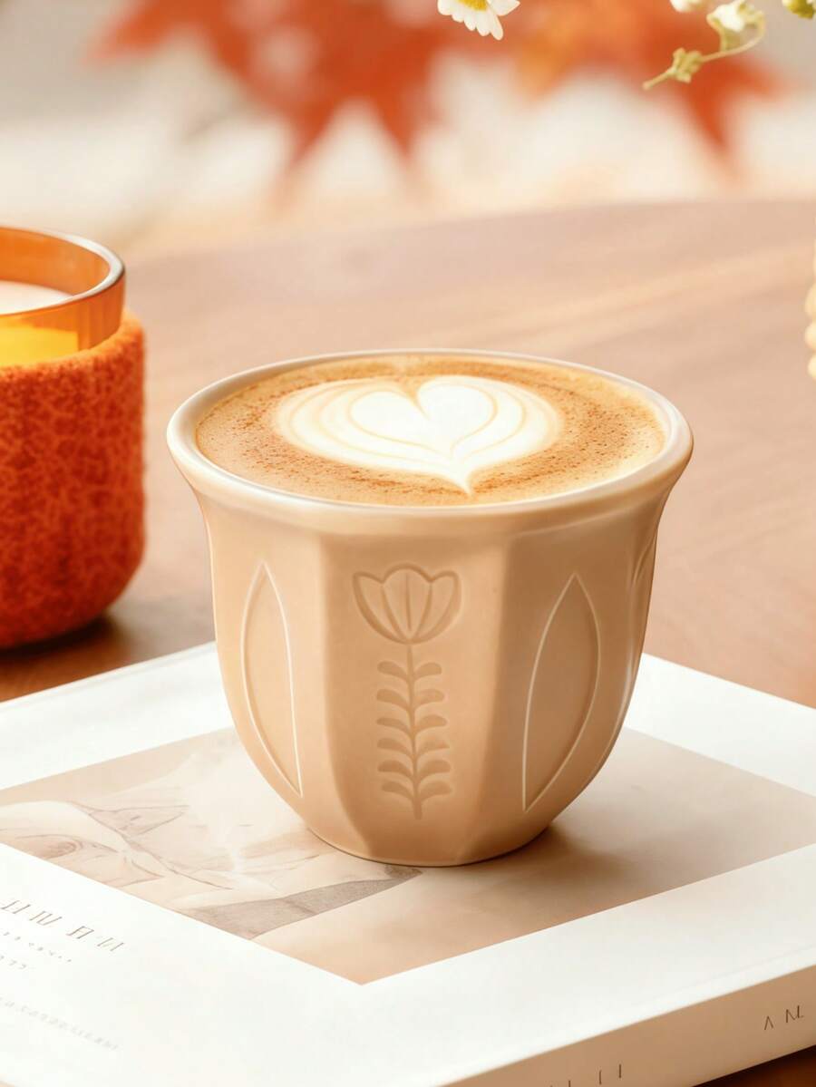 100ml Tulip Patterns Ceramic Coffee Cups - Middle Eastern Style Embossed Tulip Small Ceramic Cup, Coffee Cup, Tea Cup, Matcha Cup For Home, Coffee Shop, Tea House 1PC - Multicolor - View 1